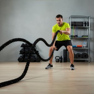 Lina treningowa do crossfit 9 m Battle Rope Power do ćwiczeń siłowych czarna UNIWERSALNY 9