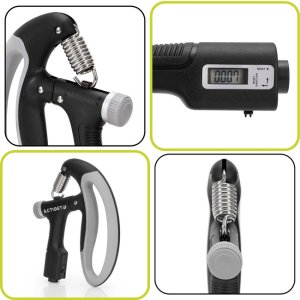 Ściskacz do rąk z regulacją oporu 10-100 kg licznik ruchu, do ćwiczeń dłoni, rehabilitacji szaro-czarny UNIWERSALNY 15