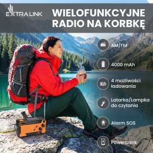 Radio ExtraLink EXTRALINK RADIO AWARYJNE SOLARNE Z KORBKĄ DYNAMO POWERBANK 4000MAH Z LATARKĄ SOS SR-4000 33