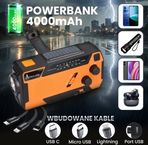 Radio ExtraLink EXTRALINK RADIO AWARYJNE SOLARNE Z KORBKĄ DYNAMO POWERBANK 4000MAH Z LATARKĄ SOS SR-4000 34