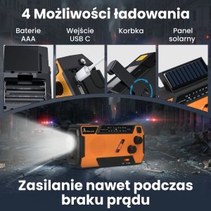 Radio ExtraLink EXTRALINK RADIO AWARYJNE SOLARNE Z KORBKĄ DYNAMO POWERBANK 4000MAH Z LATARKĄ SOS SR-4000 37