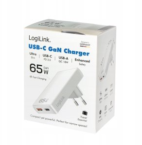Ładowarka LogiLink Logilink USB adapter sieciowy 1xUSB-A, 1xUSB-C, 65W biały 3