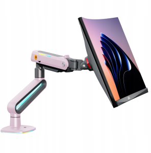 F6-XJ Sakura Pink Podświetlenie RGB Gamingowy mocny uchwyt biurkowy do dużych monitorów 32-60 cali 2