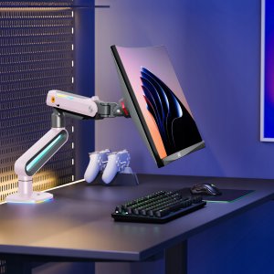 F6-XJ Sakura Pink Podświetlenie RGB Gamingowy mocny uchwyt biurkowy do dużych monitorów 32-60 cali 3