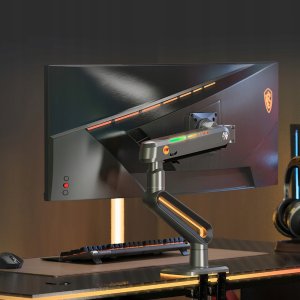 F6-XD Sunrise Yellow Podświetlenie RGB Gamingowy mocny uchwyt biurkowy do dużych monitorów 32-60 cali 12