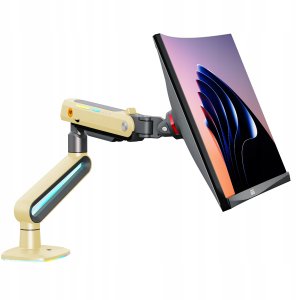 F6-XD Sunrise Yellow Podświetlenie RGB Gamingowy mocny uchwyt biurkowy do dużych monitorów 32-60 cali 2