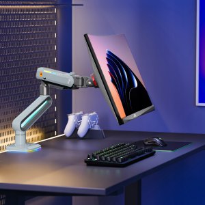 F6-XV Lake Blue Podświetlenie RGB Gamingowy mocny uchwyt biurkowy do dużych monitorów 32-60 cali 3