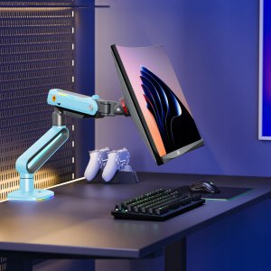 F6-XM Gulf Blue Podświetlenie RGB Gamingowy mocny uchwyt biurkowy do dużych monitorów 32-60 cali 3