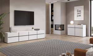 Szafka RTV CROSS 4K4S 225cm biała/czarna HELVETIA 6
