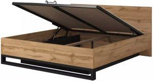 Łóżko HALLE 180x200 dąb wotan mat/czarne z pojemnikiem HELVETIA 2