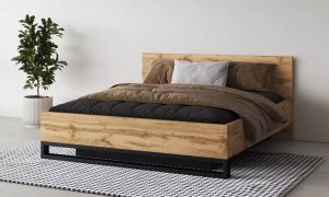 Łóżko HALLE 180x200 dąb wotan mat/czarne z pojemnikiem HELVETIA 3