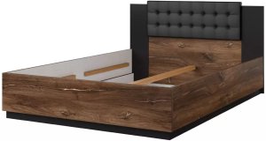 Łóżko SIGMA 140x200 dąb flagstaff miedziany/czarny mat z pojemnikiem HELVETIA 2