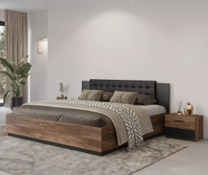 Łóżko SIGMA 140x200 dąb flagstaff miedziany/czarny mat z pojemnikiem HELVETIA 5