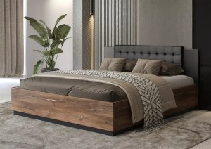 Łóżko SIGMA 160x200 dąb flagstaff miedziany/czarny mat z pojemnikiem HELVETIA 5