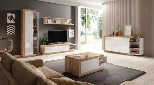 Szafka RTV SINTRA 2K 200(241)cm dąb samdal/biały połysk rozsuwana HELVETIA 12