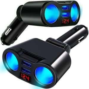 Rozdzielacz Gniazda Zapalniczki, 2 USB, Voltomierz 7