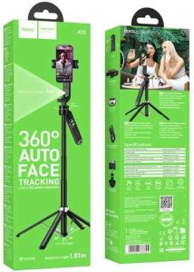 Selfie stick Hoco Selfie stick Hoco tripod z pilotem bezprzewodowym obrotowy 360 stopni z automatycznym śledzeniem twarzy K32 czarny 3
