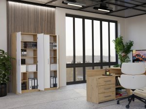 Regał Biurowy OLIV 2D 2 Drzwi Do Biura Do Gabinetu Salonu DĄB ARTISAN BIEL 2