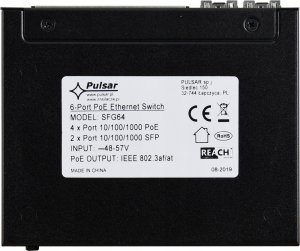 SFG64WP PULSAR Switch PoE 6-portowy Gigabit Ethernet 4xPoE+ 2xSFP 60W bez zasilacza 6