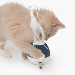 Pixi Spinner, zabawka karmiąca z piórkiem, dla kota, biało/niebieska, 8.5 x 24 cm 6