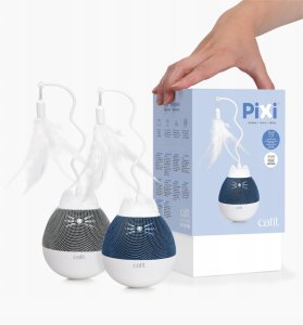 Pixi Spinner, zabawka karmiąca z piórkiem, dla kota, biało/niebieska, 8.5 x 24 cm 8