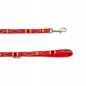 Smycz dla psa, czerwona, wzór etniczny, taśma polipropylenowa, 25mm/120cm 2