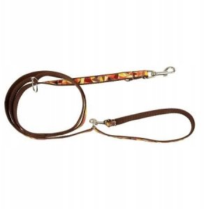 Smycz dla psa, wzór jesień, regulowana, taśma, 10MM/220CM brązowa 2