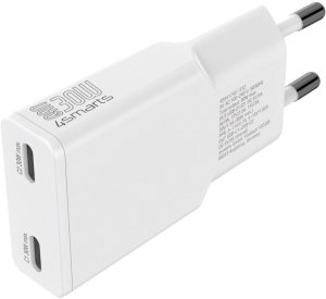 Ładowarka sieciowa 4smarts FlatPlug Slim Dual 30W GaN 2xUSB-C biały 2