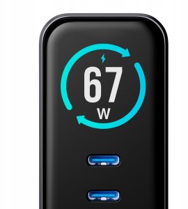 Ładowarka sieciowa 3MK InCharge Lumin PD 67W QC4+ PPS AFC FCP SCP USB-A 2xUSB-C TFT z wyświetlaczem czarny 2