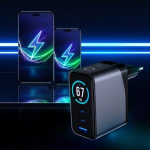 Ładowarka sieciowa 3MK InCharge Lumin PD 67W QC4+ PPS AFC FCP SCP USB-A 2xUSB-C TFT z wyświetlaczem czarny 5