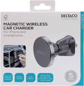 Ładowarka Deltaco Bezprzewodowa ładowarka samochodowa DELTACO, magnes, uchwyt do telefonów iPhone, zgodny z Qi2 / QI-C1000 / 1903334 6
