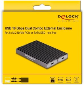 Delock DeLOCK Zewnętrzna obudowa USB Type-C Dual Combo na 2 x dyski SSD M.2 NVMe PCIe lub SATA - Beznarzędziowa 8