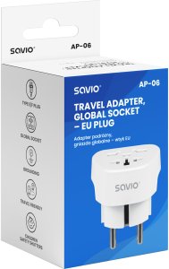 Savio SAVIO AP-06 Adapter podróżny, gniazdo globalne – wtyk EU 6