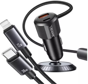 Ładowarka Usams Ładowarka samochodowa USAMS YT Series CC287 66W 1xUSB-A 1xUSB-C + kabel 2w1 USB-C/Lightning matowy 2