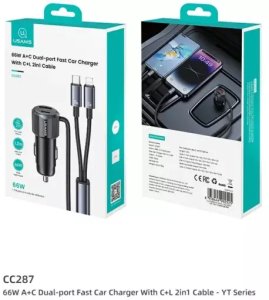 Ładowarka Usams Ładowarka samochodowa USAMS YT Series CC287 66W 1xUSB-A 1xUSB-C + kabel 2w1 USB-C/Lightning matowy 3
