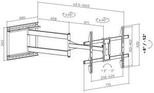 107cm Dlugie ramie Uchwyt na Telewizor 32-75 VX-531 Extra Mocny narozny 11