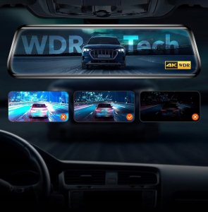 WOLFBOX G930 kamera samochodowa lusterko 10'' 4K przód tył 64 GB 10