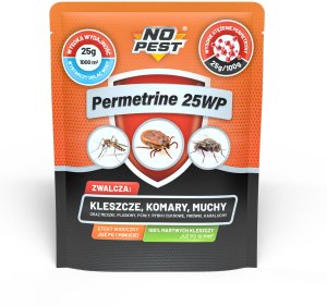 NO PEST Proszek Preparat Środek Oprysk na Kleszcze Komary Muchy Meszki Pluskwy Rybiki Mrówki i Inne Owady 25g/10L Permetrine 25WP 2