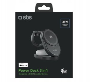 Stacja ładująca SBS Qi2.2 25W indukcyjna 3w1 składana z certyfikatem MFI - czarna 2
