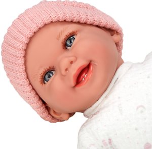Kiti Arias realistyczna lalka niemowlęca z dźwiękiem i smoczkiem 34 cm różowa czapeczka 2