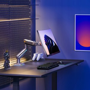F6-G Podświetlenie RGB Gamingowy mocny uchwyt biurkowy do dużych monitorów 32-60 cali 15