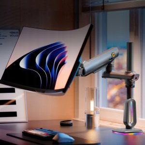 F7-G Podświetlenie RGB Gamingowy mocny uchwyt biurkowy do dużych monitorów 32-60 cali 11