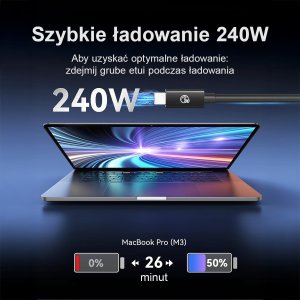 Orico Przewód Thunderbolt 5 USB-C 80Gbps, 240W, 8K@60Hz, 1,5m, czarny 3