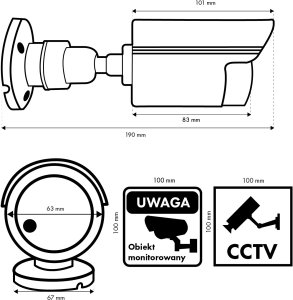 Atrapa kamery tubowej, diody IR LED, biała, zasilanie 2xAA (brak w zestawie), ABS, IR1800 W 249