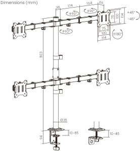 MOZOS MS04 WIESZAK VESA UCHWYT BIURKOWY DO 4 MONITORÓW 17–32" 7