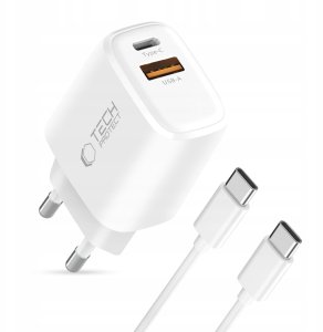 TECH-PROTECT NCA45W-GAN 2-PORT NETWORK CHARGER PD 45W / QC3.0 + TYPE-C CABLE WHITE 2