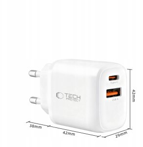 TECH-PROTECT NCA45W-GAN 2-PORT NETWORK CHARGER PD 45W / QC3.0 + TYPE-C CABLE WHITE 7