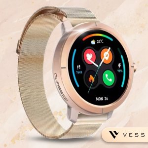 SMARTWATCH DAMSKI POŁĄCZENIA GPS MENU PL AMOLED ZŁOTY PULS SPORTOWY 2 PASKI 12