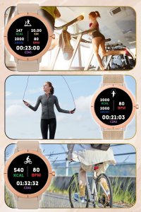 SMARTWATCH DAMSKI POŁĄCZENIA GPS MENU PL AMOLED ZŁOTY PULS SPORTOWY 2 PASKI 14