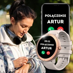 SMARTWATCH DAMSKI POŁĄCZENIA GPS MENU PL AMOLED ZŁOTY PULS SPORTOWY 2 PASKI 5